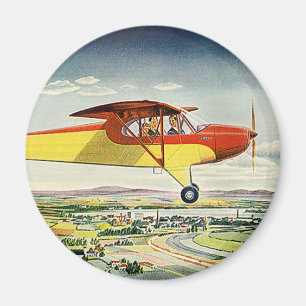 Vintage Transportation Aeroplane Over Farm Fields Magnet