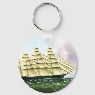 Vintage Transportation Antique Clipper Ship at Sea Key Ring