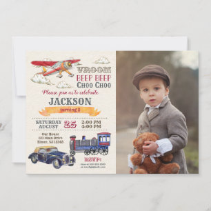 Vintage Transportation Birthday Photo Invitation