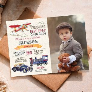 Vintage Transportation Birthday Photo Invitation