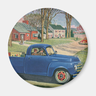 Vintage Transportation, Classic Blue Truck Magnet