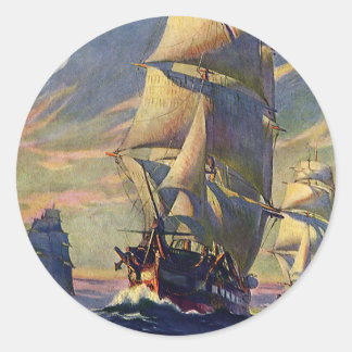 Vintage Transportation, Clipper Ships at Sea Classic Round Sticker