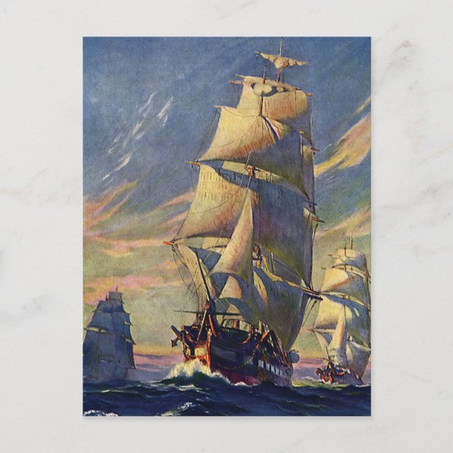 Vintage Transportation, Clipper Ships at Sea Postcard (Front)