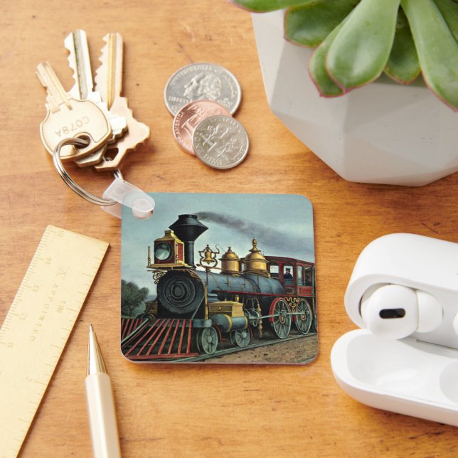 Vintage Transportation, Coal Train Locomotive Key Ring (Desk)