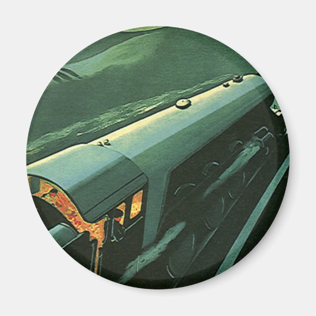 Vintage Transportation, Green Speeding Train Magnet (Front)