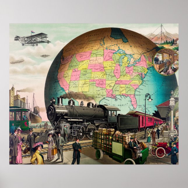 Vintage Transportation Illustration Poster (Front)