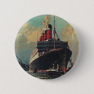 Vintage Transportation Passenger Ship in Harbour 6 Cm Round Badge