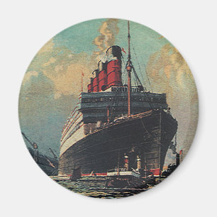 Vintage Transportation Passenger Ship in Harbour Magnet