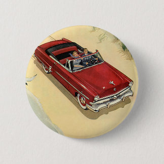 Vintage Transportation, Red Convertible Car Beach 6 Cm Round Badge