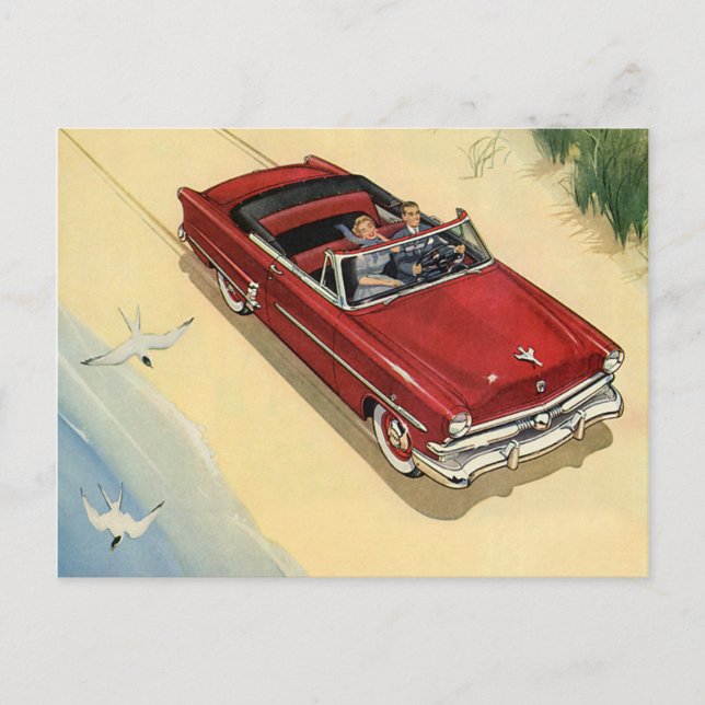 Vintage Transportation, Red Convertible Car Beach Postcard (Front)