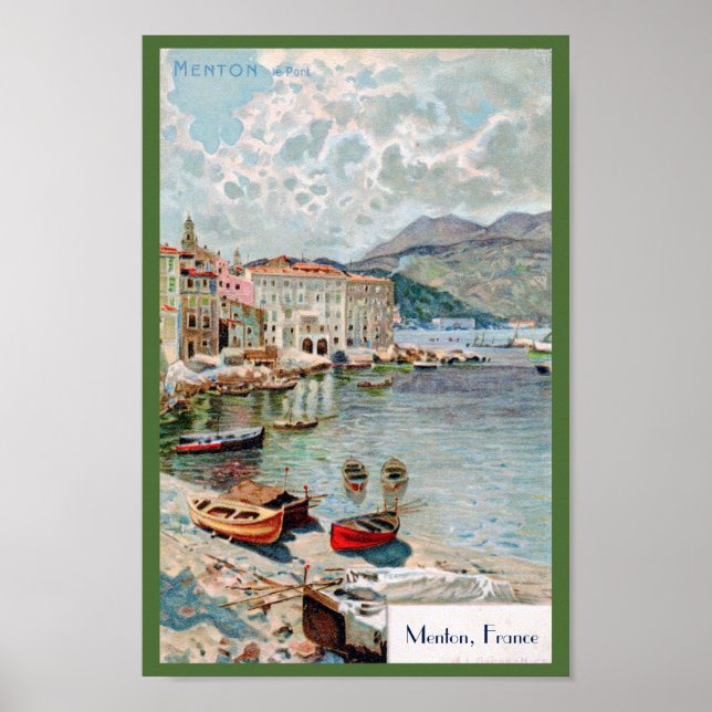 Vintage Travel 1920's Menton, French Riviera Poster (Front)