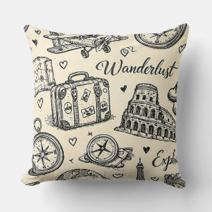 Vintage Travel Adventures Seamless Pattern Cushion