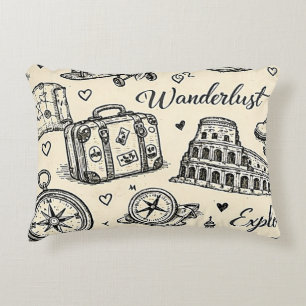 Vintage Travel Adventures Seamless Pattern Decorative Cushion