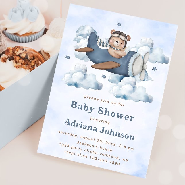 Vintage Travel Aeroplane Baby Shower Party Invitation (Creator Uploaded)