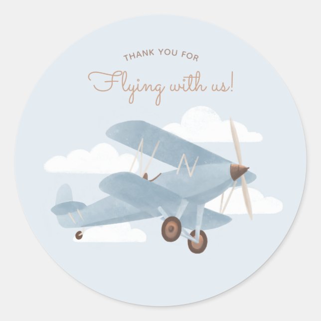 Vintage Travel Aeroplane Birthday Party Classic Round Sticker (Front)