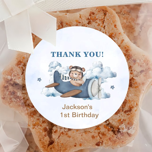 Vintage Travel Aeroplane Birthday Party Classic Round Sticker (Creator Uploaded)