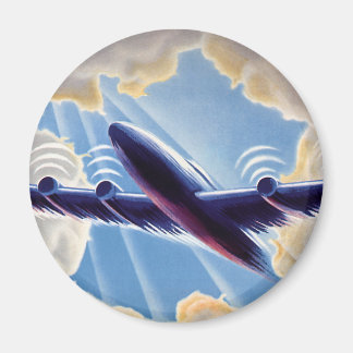 Vintage Travel, Aeroplane Flying in Clouds in Sky Magnet