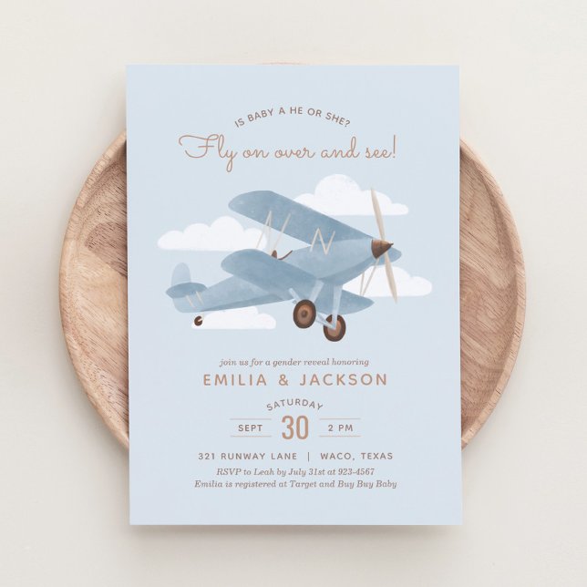Vintage Travel Aeroplane Gender Reveal Party Invitation (Creator Uploaded)