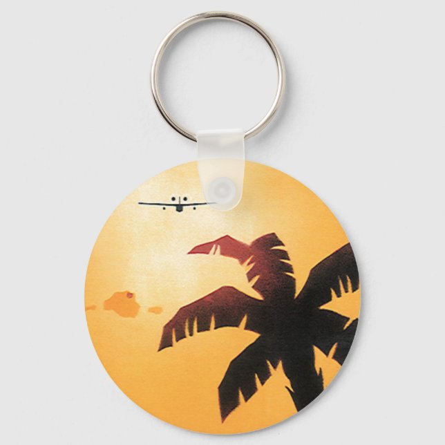 Vintage Travel, Aeroplane Over Hawaiian Islands Key Ring (Front)