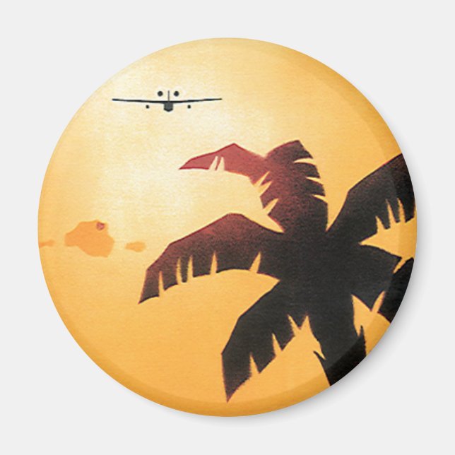 Vintage Travel, Aeroplane Over Hawaiian Islands Magnet (Front)