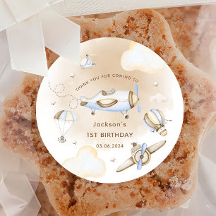Vintage Travel Airplane Birthday Party Classic Round Sticker