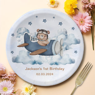 Vintage Travel Airplane Birthday Party  Paper Plate