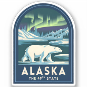 Vintage Travel Alaska Northern Lights Polar Bear