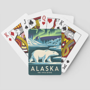 Vintage Travel Alaska Northern Lights Polar Bear Playing Cards