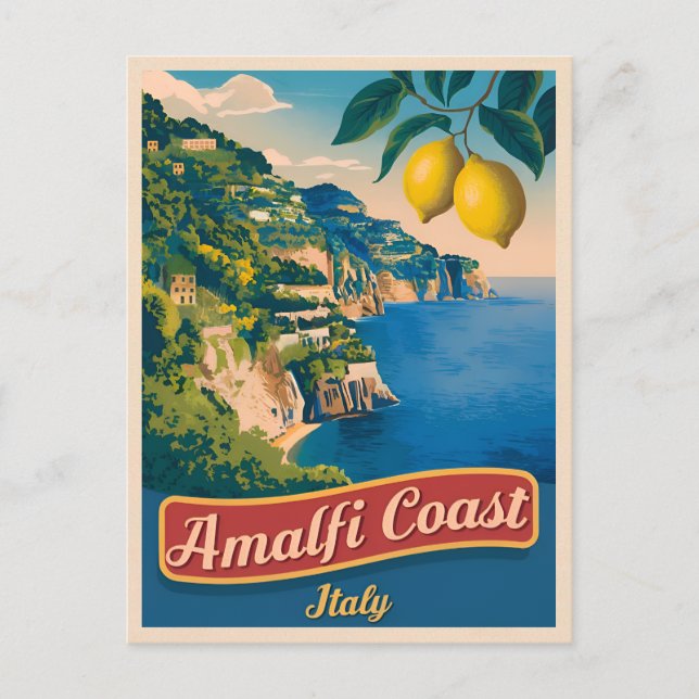 Vintage Travel Amalfi Coast Italy Retro Scenic Postcard (Front)