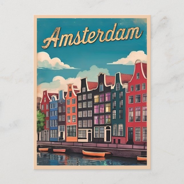 Vintage Travel Amsterdam Netherlands Retro Scenic Postcard (Front)