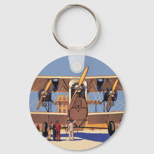Vintage Travel and Transportation Biplane Aeroplan Key Ring