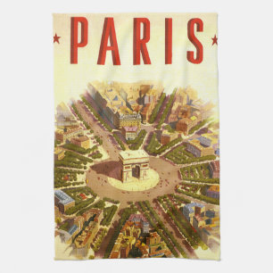 Vintage Travel, Arc de Triomphe Paris France Tea Towel