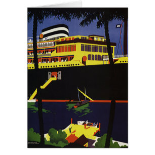Vintage Travel, Art Deco Cruise Ship in Port