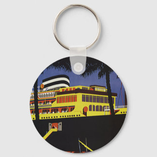 Vintage Travel, Art Deco Cruise Ship in Port Key Ring