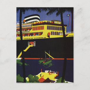 Vintage Travel, Art Deco Cruise Ship in Port Postcard