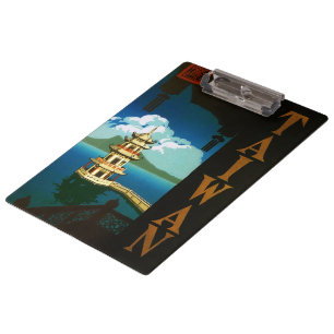 Vintage Travel Asia, Taiwan Pagoda Tiered Tower Clipboard