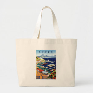 Vintage Travel Athens Greece Large Tote Bag