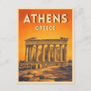 Vintage Travel Athens Greece Parthenon Sunset Postcard