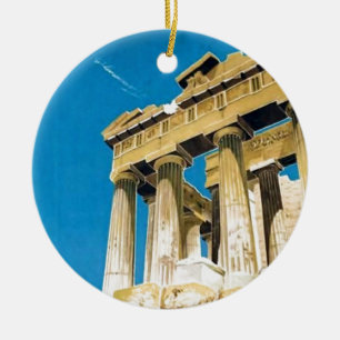 Vintage Travel Athens Greece Parthenon Temple Ceramic Tree Decoration