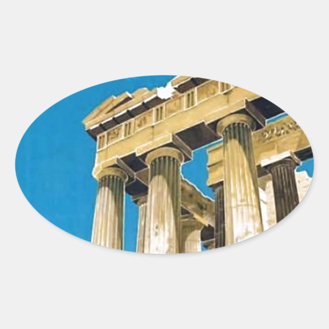 Vintage Travel Athens Greece Parthenon Temple Oval Sticker (Front)
