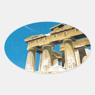 Vintage Travel Athens Greece Parthenon Temple Oval Sticker