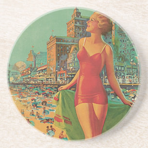Vintage Travel, Atlantic City Resort Beach Blonde Coaster