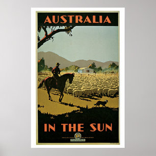Vintage Travel Australia Sheep Farm Poster