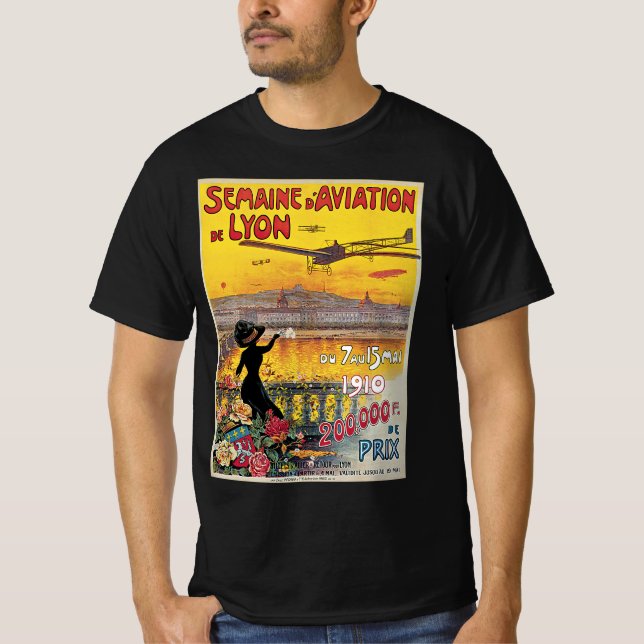 Vintage Travel, Aviation Aeroplanes, Lyon, France T-Shirt (Front)