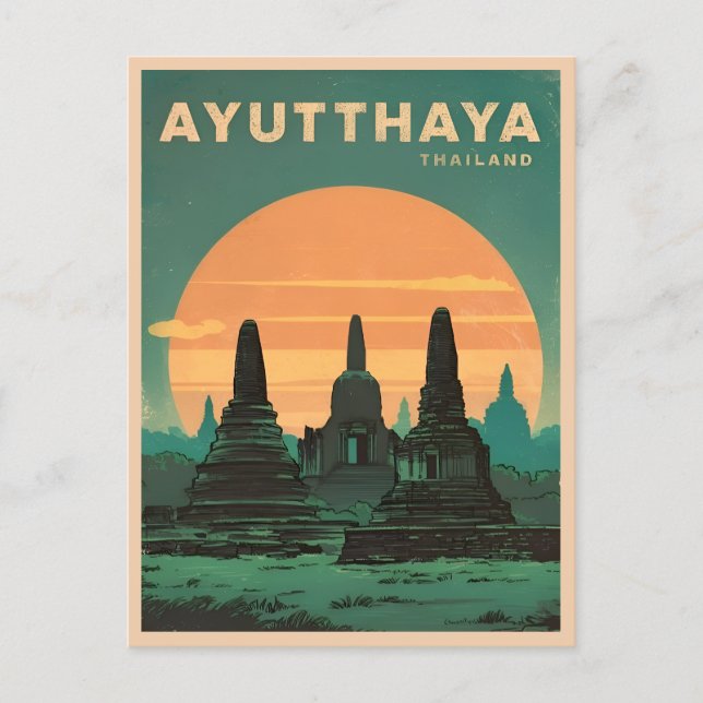 Vintage Travel Ayutthaya Thailand Retro Scenic Postcard (Front)