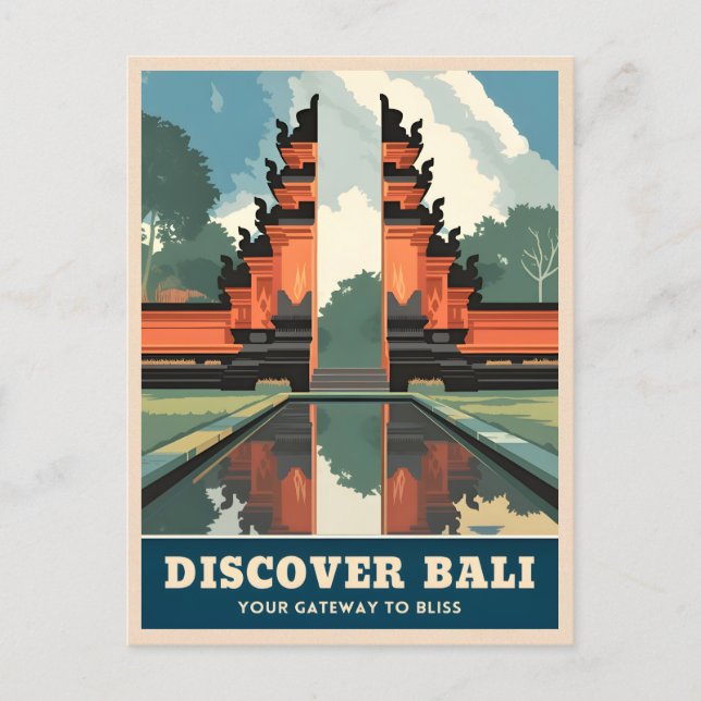 Vintage Travel Bali Indonesia Temple Gate Retro  Postcard (Front)