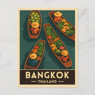 Vintage Travel Bangkok Thailand Floating Market Postcard