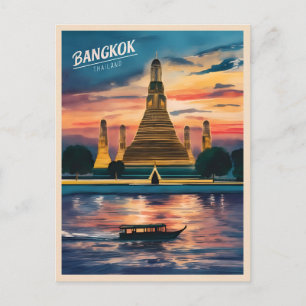 Vintage Travel Bangkok Thailand Sunset Landscape Postcard