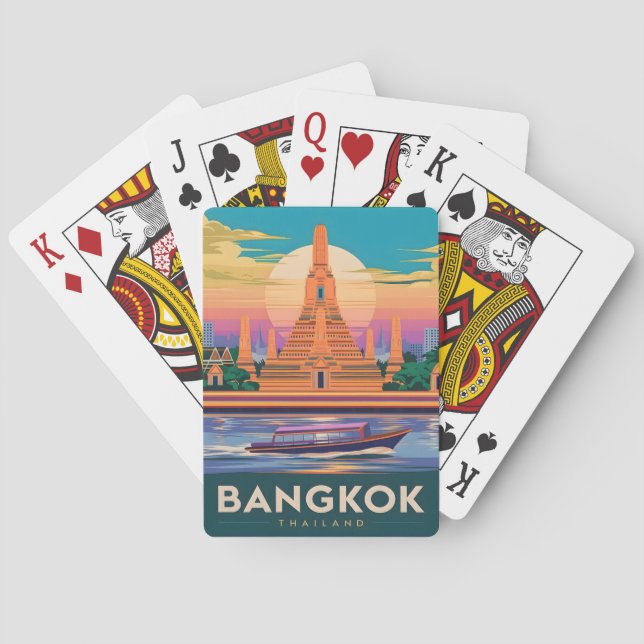Vintage Travel Bangkok Thailand Sunset Temple Playing Cards (Back)