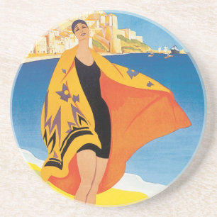Vintage Travel, Beach Vacation at Calvi, Corsica Coaster